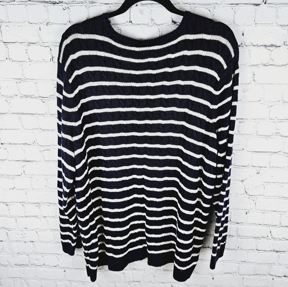 LAUREN RL | cotton blend cable knit v-neck striped sweater - Picture 3 of 8